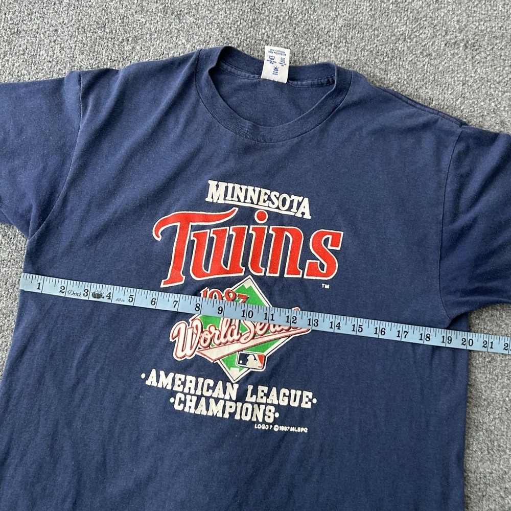Vintage Minnesota Twins Shirt Mens XL Blue MLB Baseball Logo 7 World Series 1987 - Picture 7 of 10